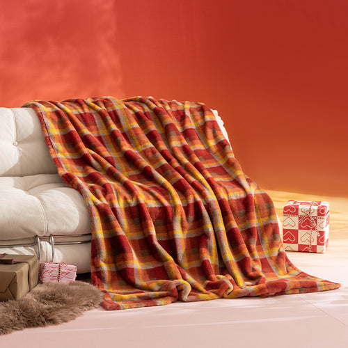 Kuschelige Mikrofaser-Wohndecke mit kariertem Muster, extraweichem Thermofleece und leichtem Wärmeeffekt Karnz