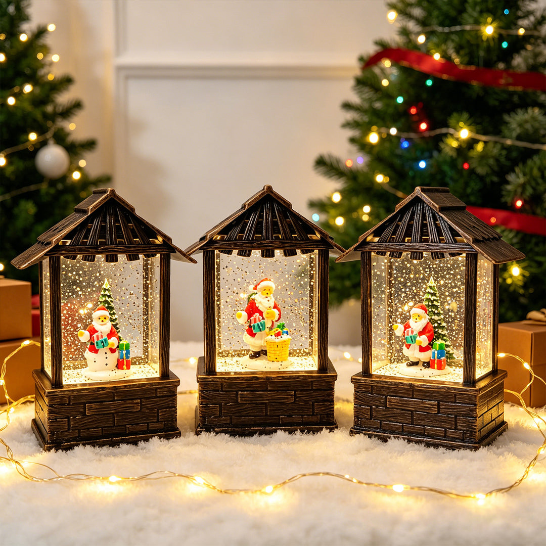 Weihnachtslaterne mit Schneekugel und LED-Beleuchtung Karnz