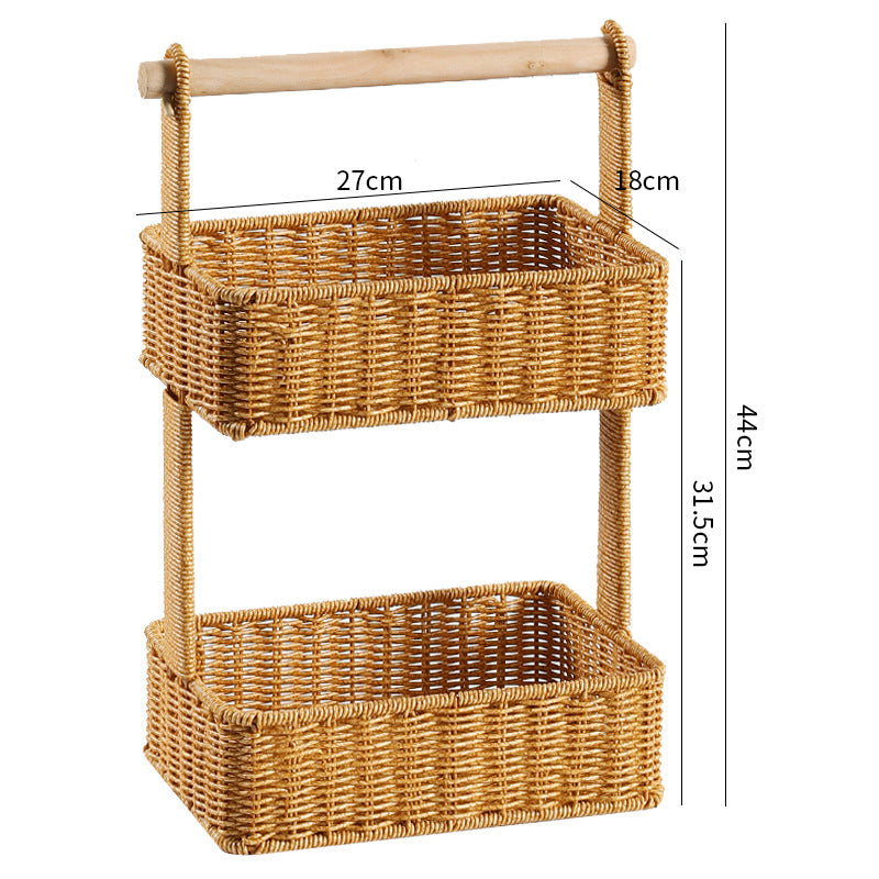 Unisex Zweistufiger Aufbewahrungskorb mit Holzgriff Karnz