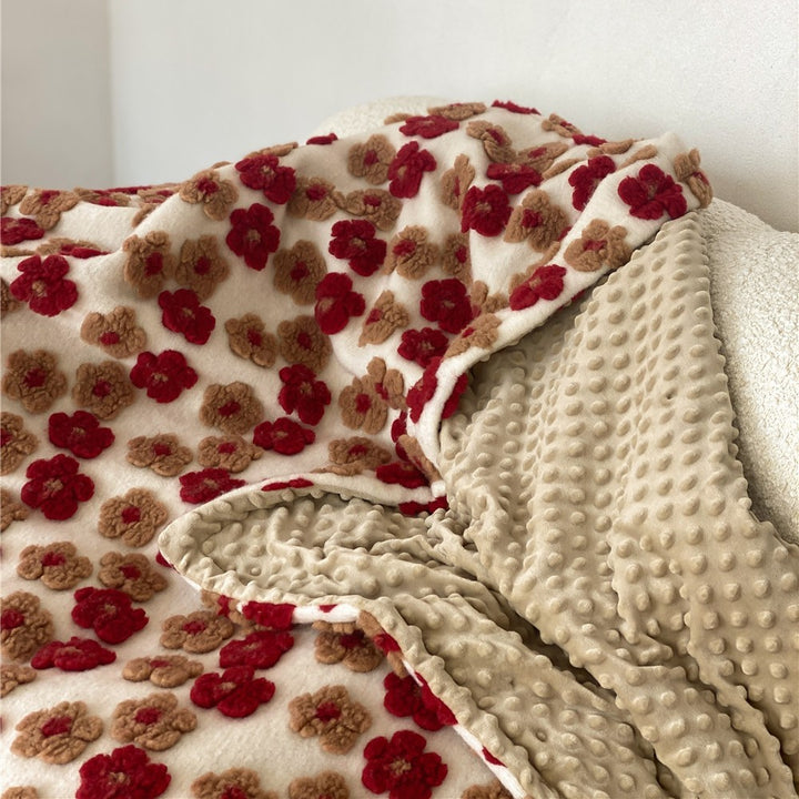 Vintage Floral Chenillewurfdecke mit plüschiger Häkelapplikation