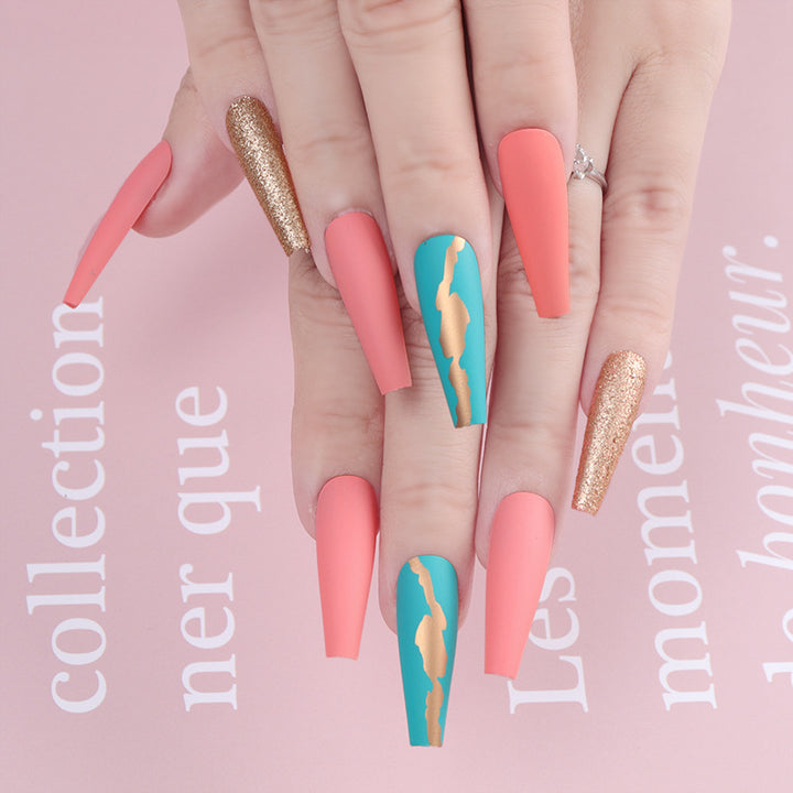 Stylische Lange Stiletto Press-On Nägel mit einzigartigem mattem und Glitzer-Finish Karnz