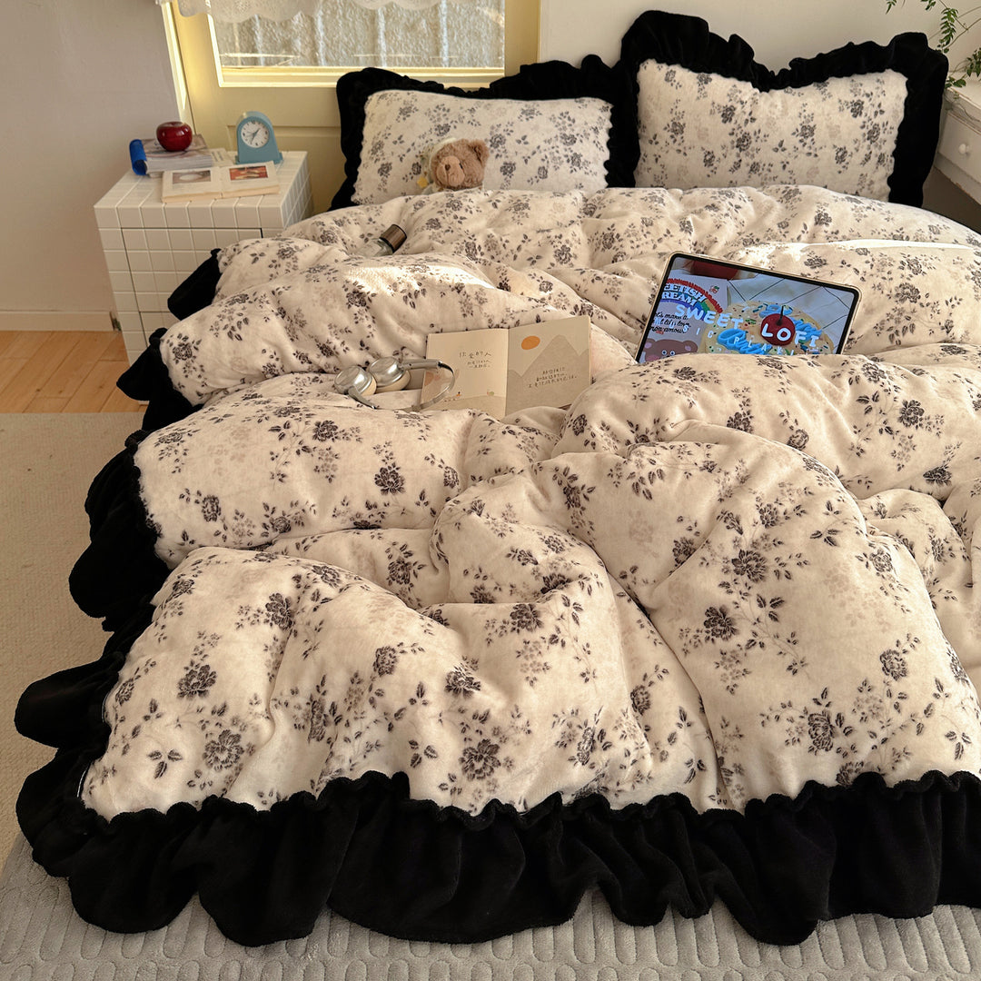 Floral Plüsch Bettwäsche Set