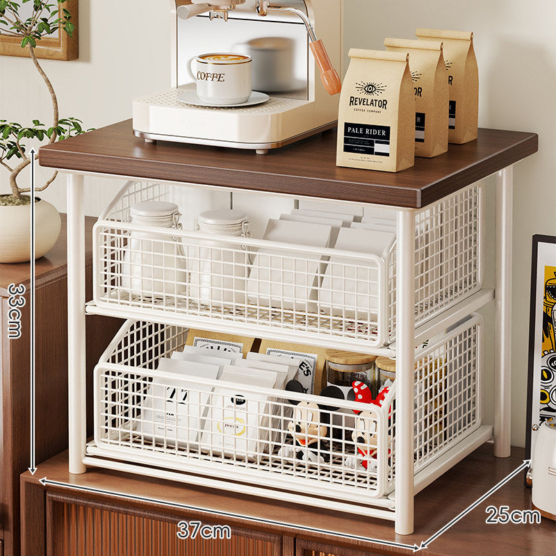 Theke Holzplatte Schiebemesh Lagerkorb Organizer mit Metallrahmen