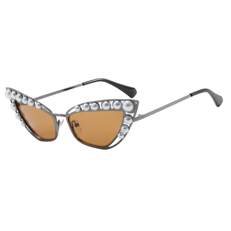 Damen Cat-Eye Sonnenbrille mit exklusivem Perlenspitzen-Rahmen Karnz