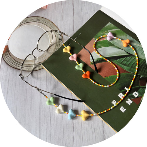Bunte Herz Perlen Brille Kette Karnz