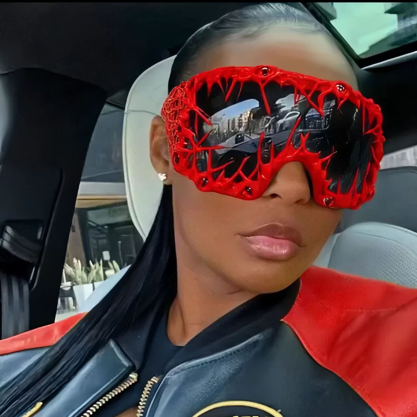 Damen futuristische Sportsonnenbrille mit kreativem Design Karnz