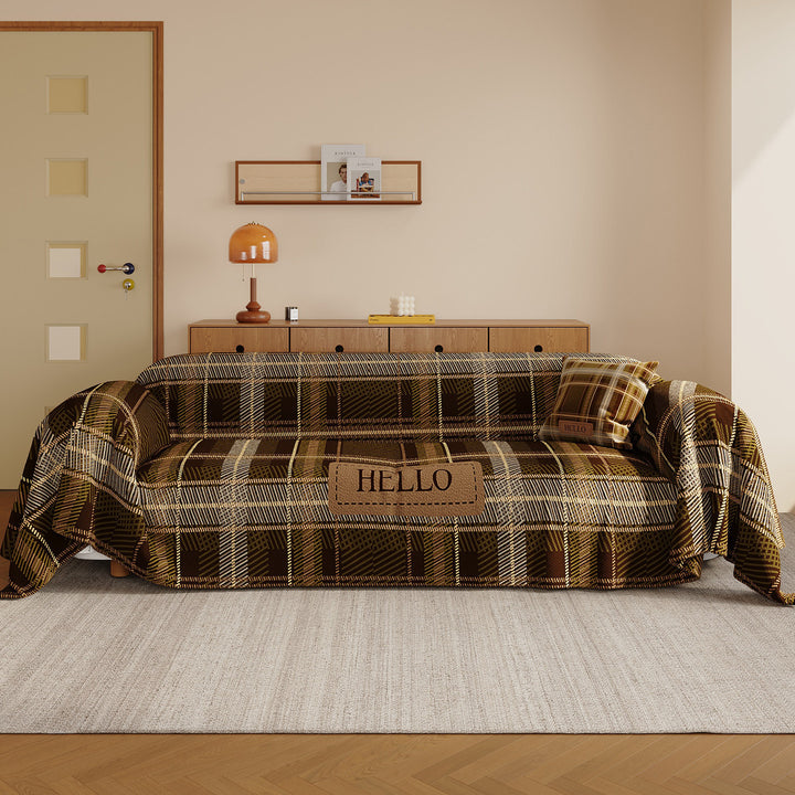 Brushed Microfiber Plaid Sofa Slipcover Throw with Bunny Appliqué and Removable Cushion Cover