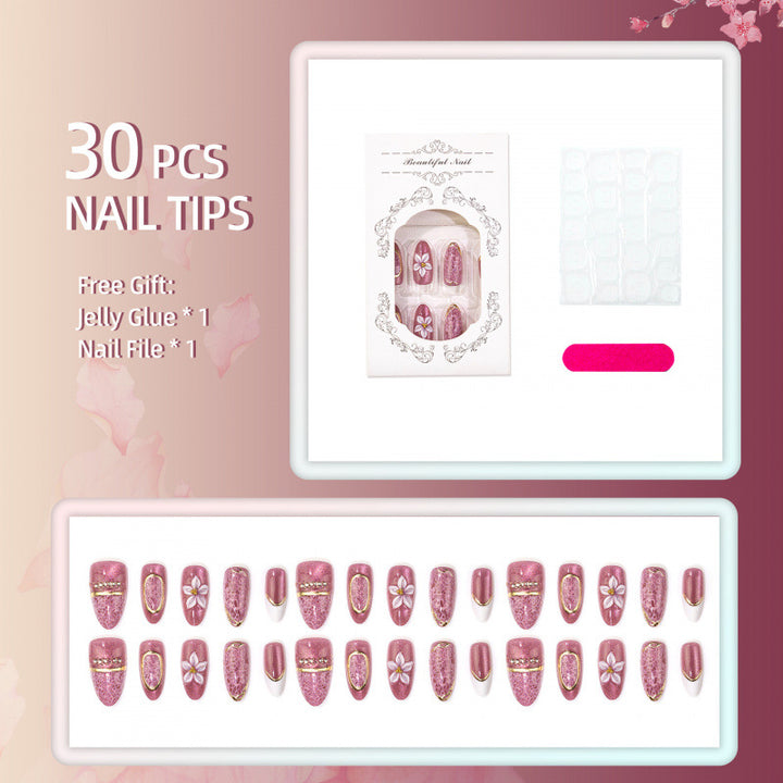 Künstlerisches Press-On Nagelset mit floralen Designs 1790736635