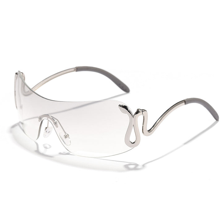 Damen modische futuristische Sonnenbrille mit geschwungenem Rahmen Karnz
