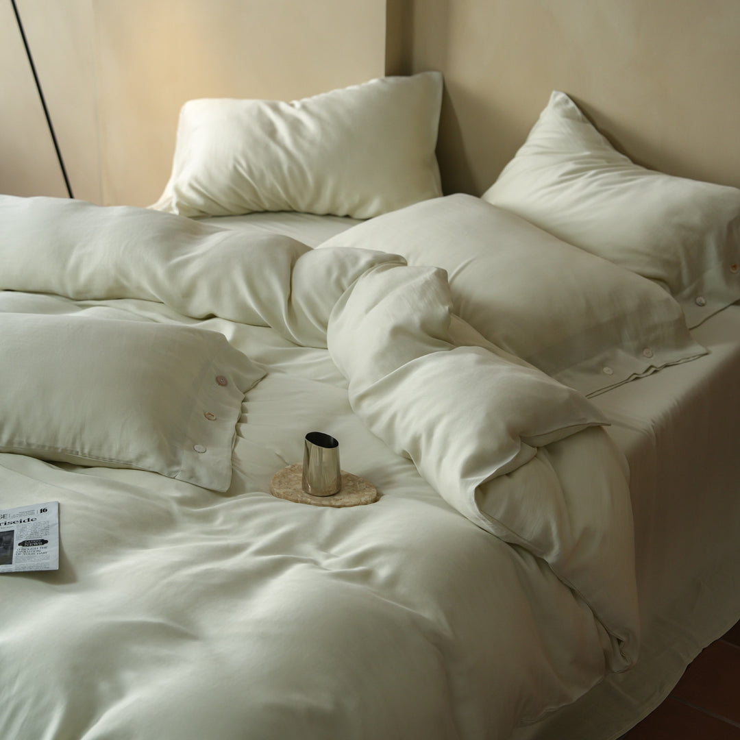 Luxus Bio-Baumwoll-Satin-Bettbezug-Set mit Knopfverschluss
