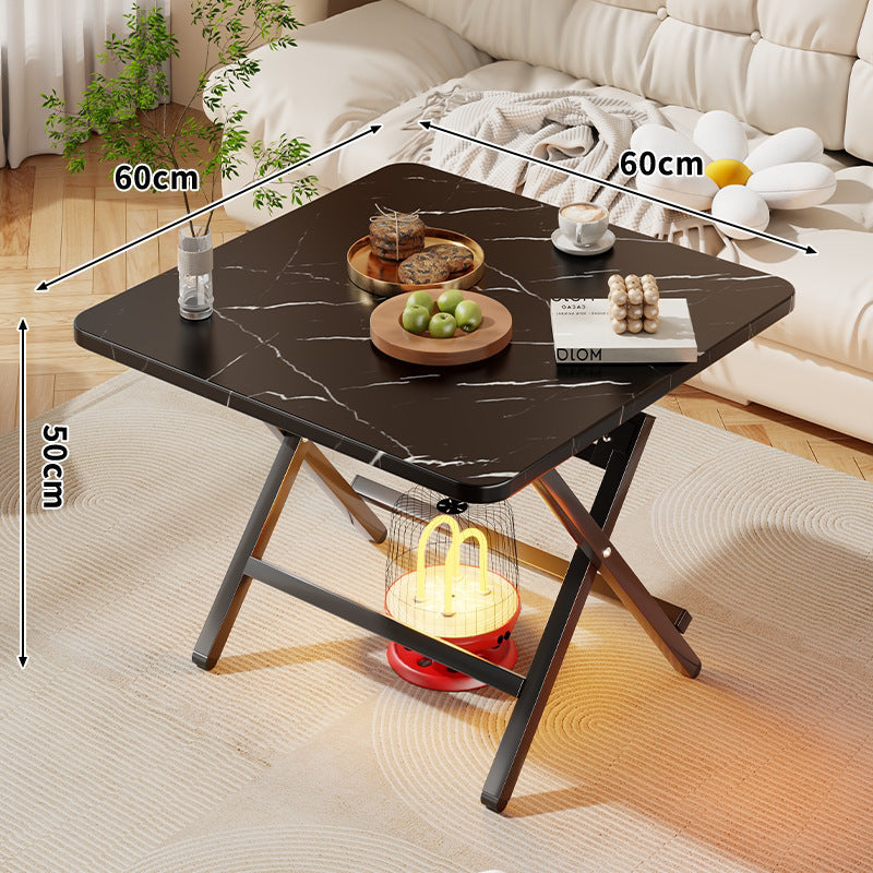 Quadratischer faltbarer Kaffeetisch mit Marmor-Effekt und Kreuzbein-Metallrahmen
