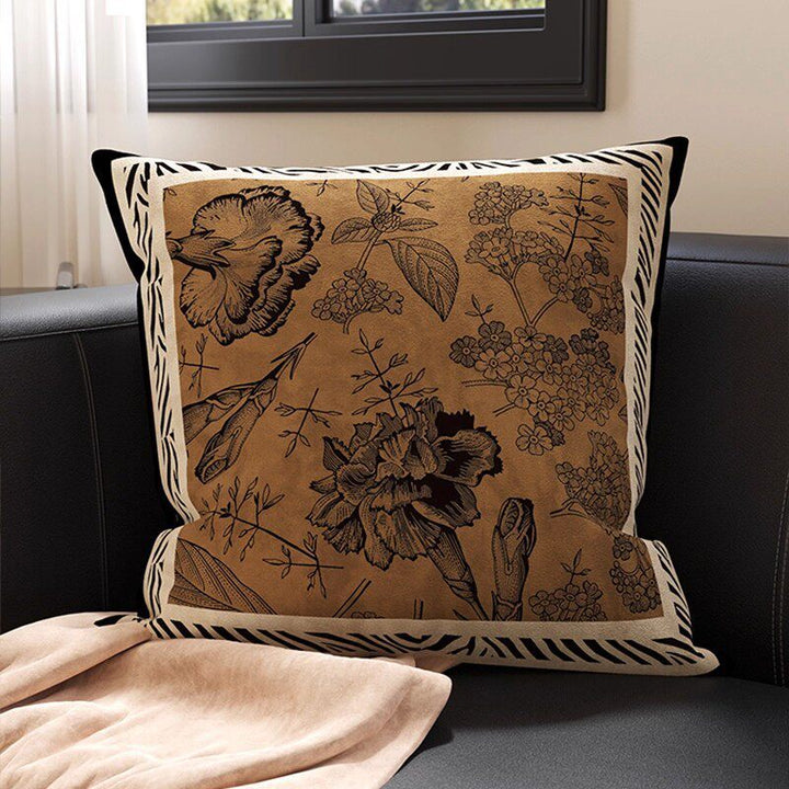 Square Suede-Finish Botanical Print Decorative Throw Pillow Cover with Invisible Zipper