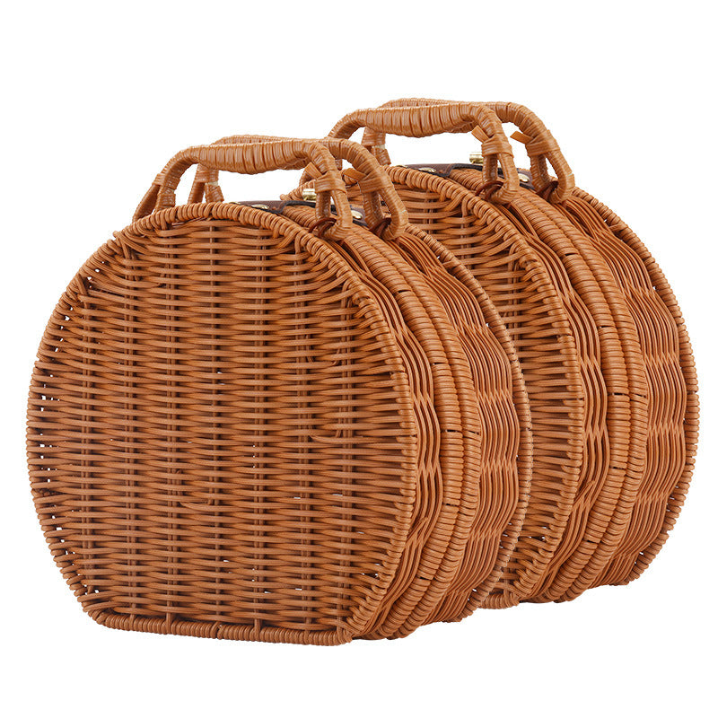 Damen Runde Wicker Handtasche Karnz
