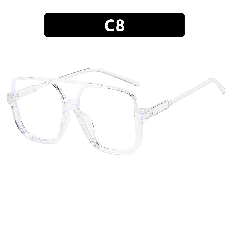 Damen quadratische Sonnenbrille mit transparentem Rahmen und grün getönten Gläsern Karnz