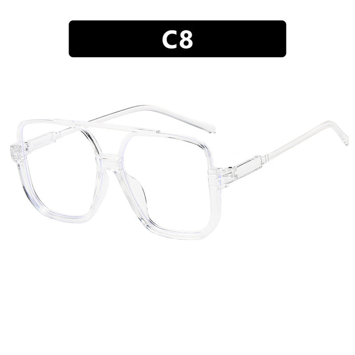 Damen quadratische Sonnenbrille mit transparentem Rahmen und grün getönten Gläsern Karnz