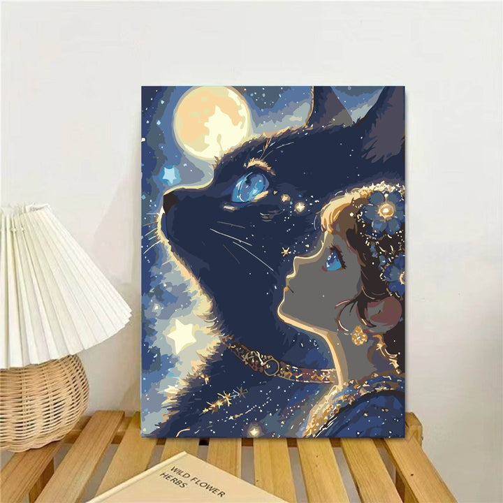 Verspielte Fantasie Katze und Mädchen Wandkunst Karnz