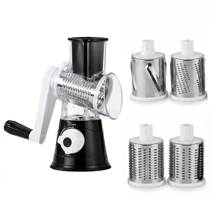 Manual Rotary Vegetable Grater with Multiple Interchangeable Stainless Steel Drum Blades and Suction Base