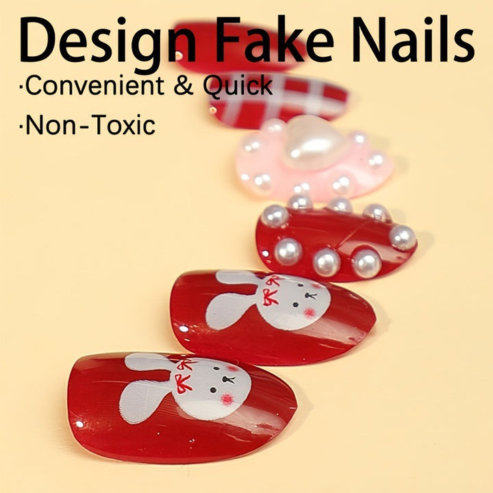 Kreatives Kunstnagelset mit niedlichen Hasen- und Herzen-Motiven Karnz