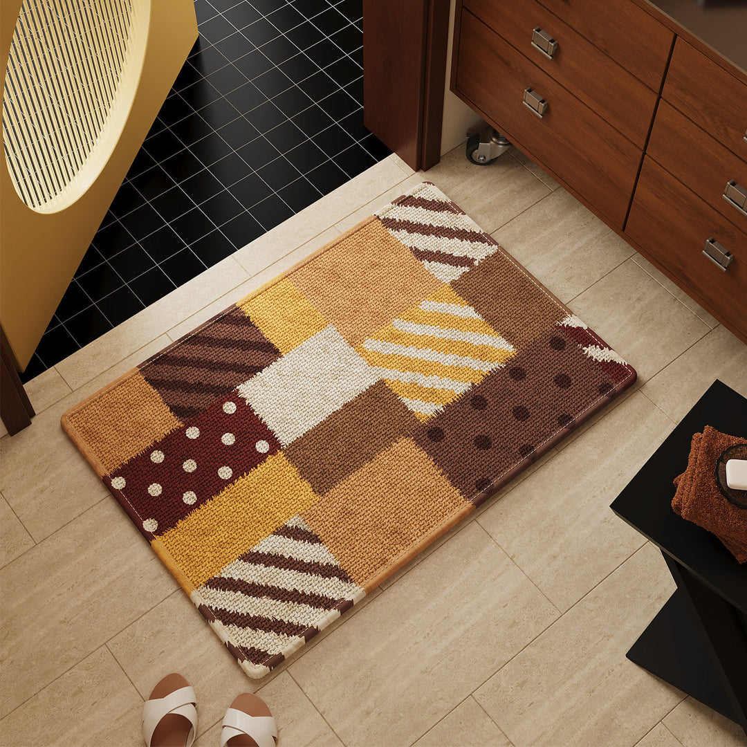 Low-Profile Absorbent Patchwork Entrance Mat with Non-Slip Backing