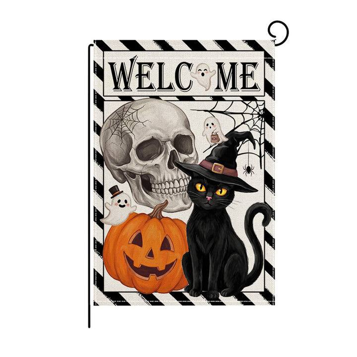 Schwerlast-Halloween-Spun-Polyester-Dekorationsgartenflagge mit verspielten Geistern und Kürbislaternen