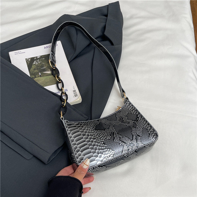Stylische Texturierte Schlangenleder Effekt Handtasche Karnz