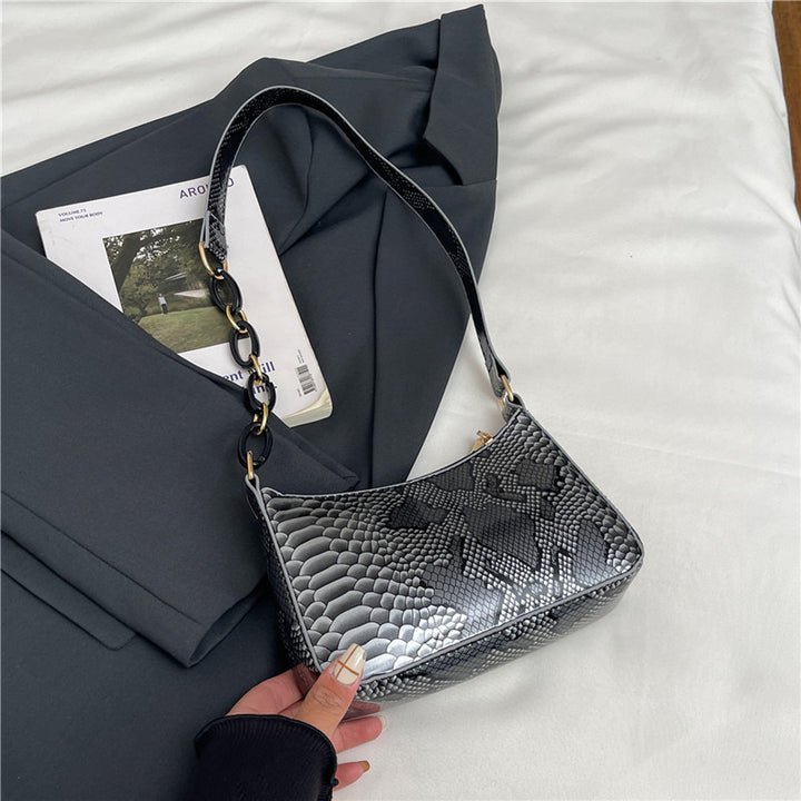 Stylische Texturierte Schlangenleder Effekt Handtasche Karnz