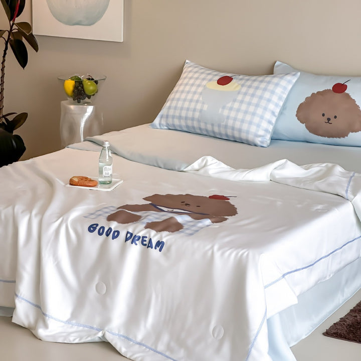 Kinder-Bettwäsche-Set mit niedlichem Hunde-Print, satinähnlicher Baumwollmischung & Wendekissenbezug