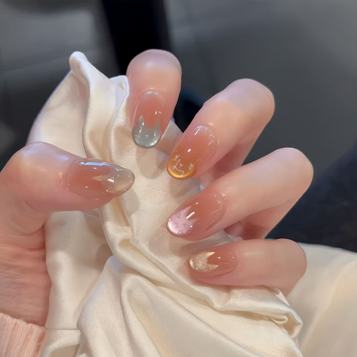 Künstliche Nagelspitzen mit Verspieltem Katzenmotiv Karnz