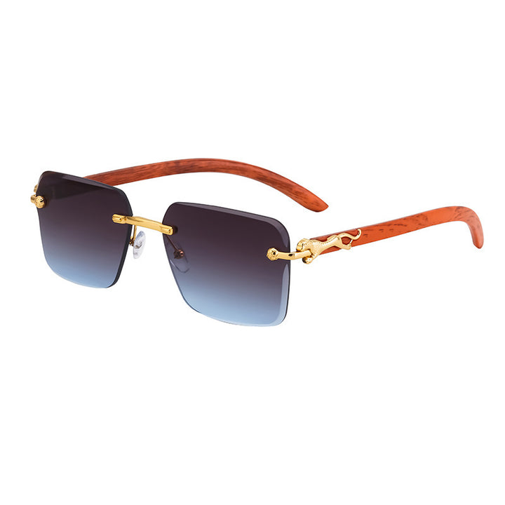 Damen Modische Quadratische Sonnenbrille mit eleganten Holzarmen Karnz