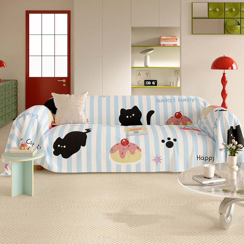 Reversible Stretch Sofa Slipcover with Pastel Cartoon Patchwork Texture