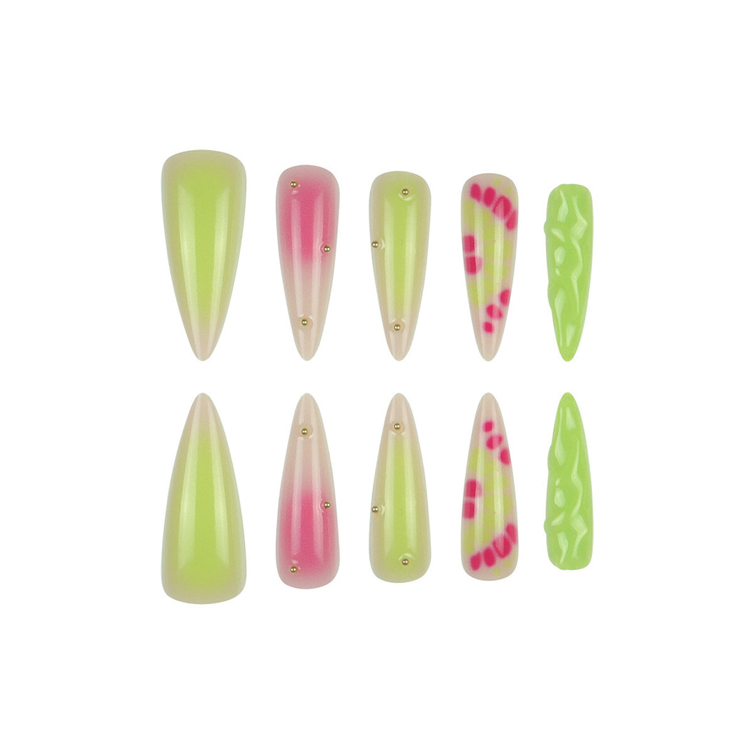 Künstlerische Neon-Stiletto-Press-On-Nägel Karnz
