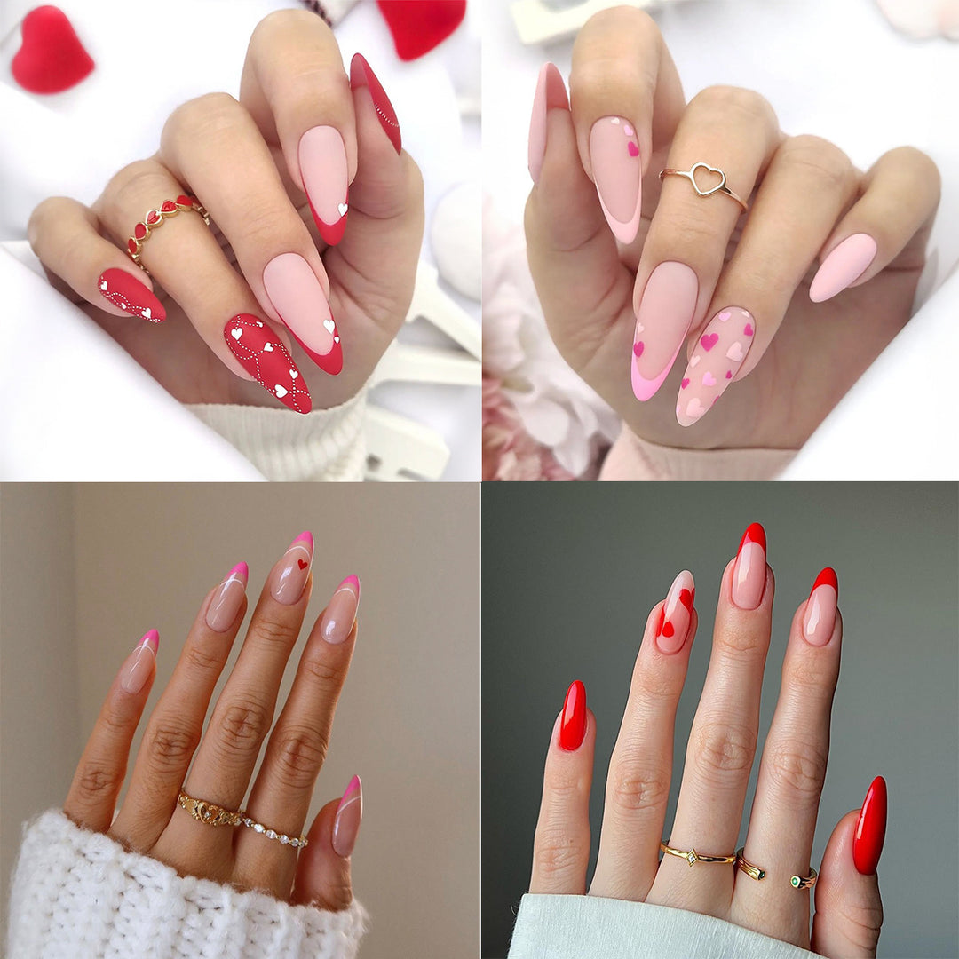 Künstlerisches Press-on-Nagelset mit Herz- und klassischen Designs Karnz