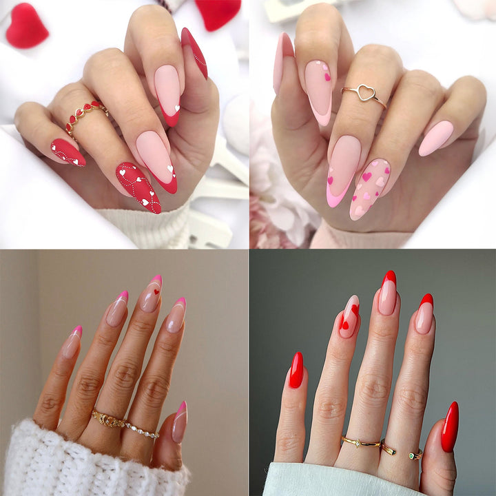 Künstlerisches Press-on-Nagelset mit Herz- und klassischen Designs Karnz