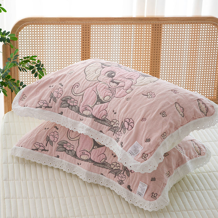 Damen Kopfkissen mit bezauberndem Elefantenmotiv und zartem Spitzenrand Karnz