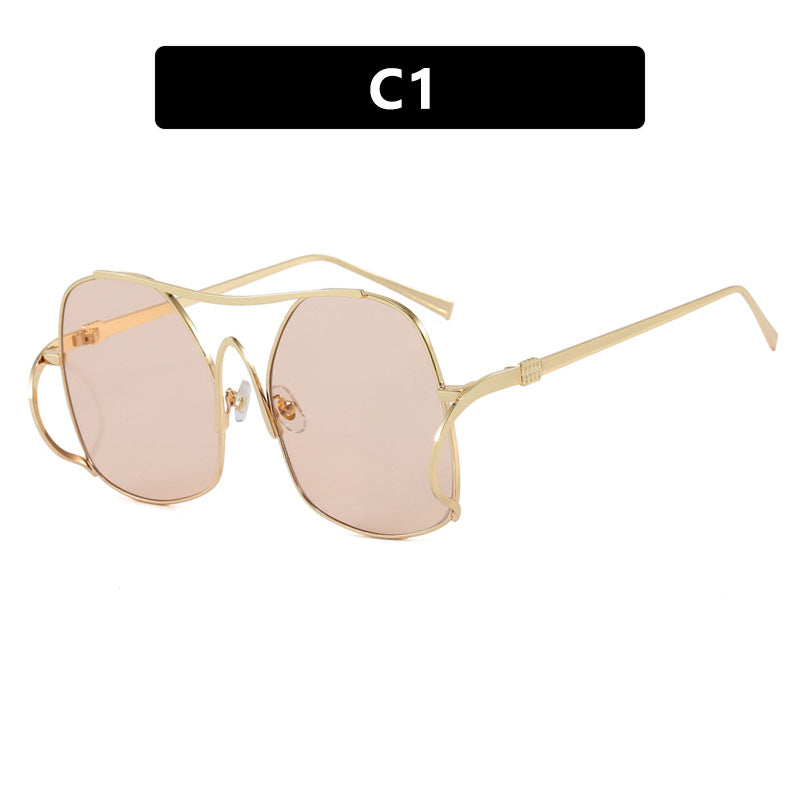 Damen geometrische Sonnenbrille mit schmalem Metallrahmen und braunen Gläsern Karnz