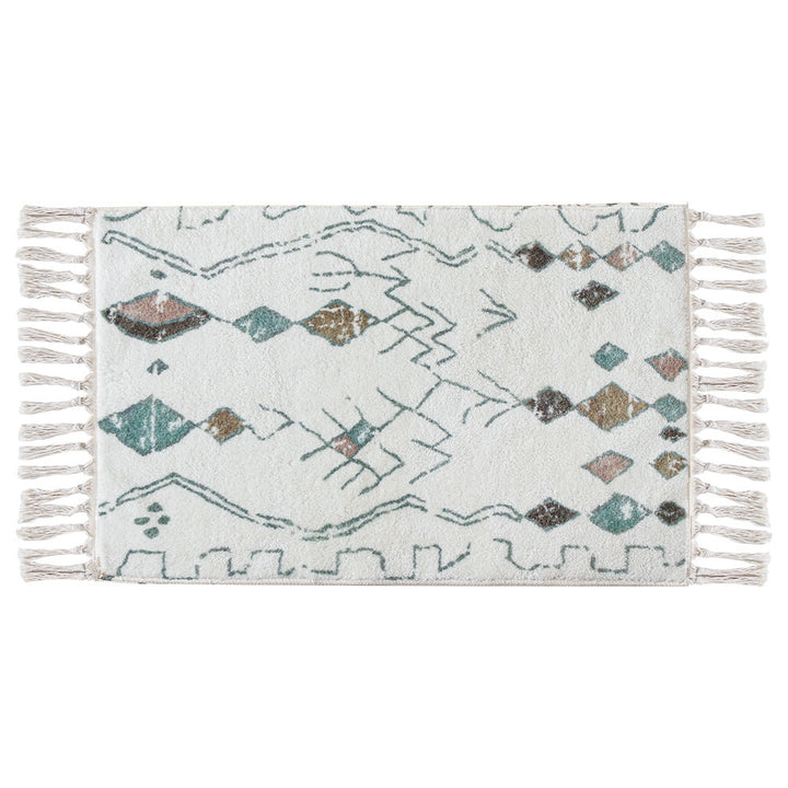 Boho-Baumwoll-Badvorleger mit Fransen und geometrischem Diamantmuster Karnz