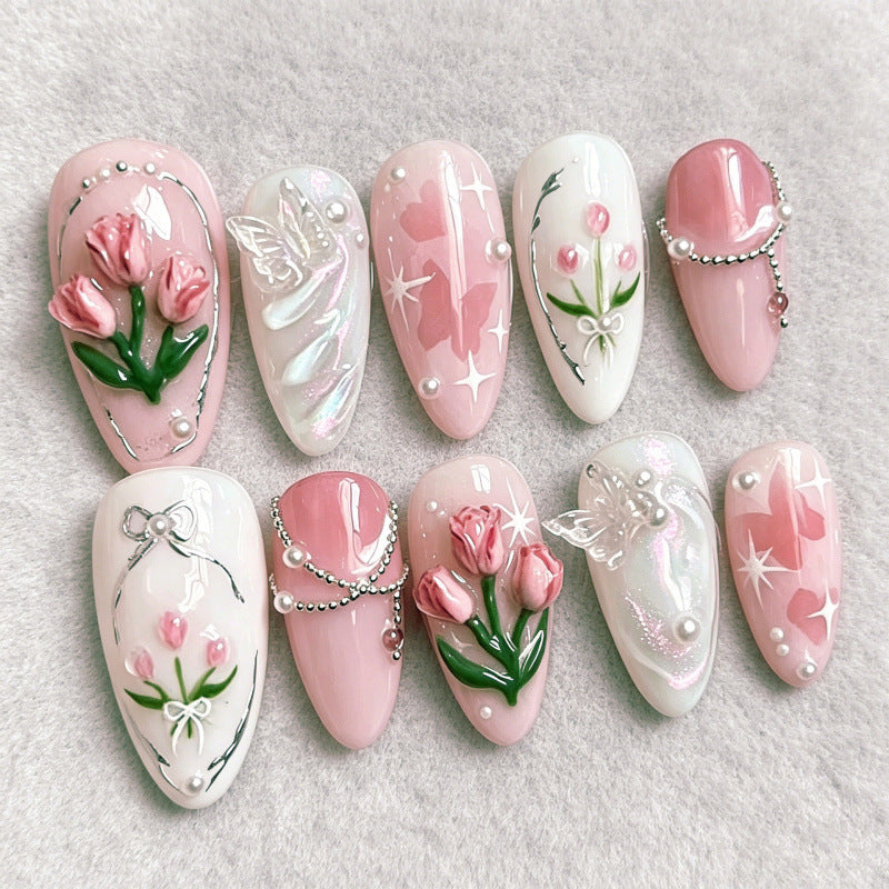 Dekoratives florales Press-On-Nagelkunst-Set