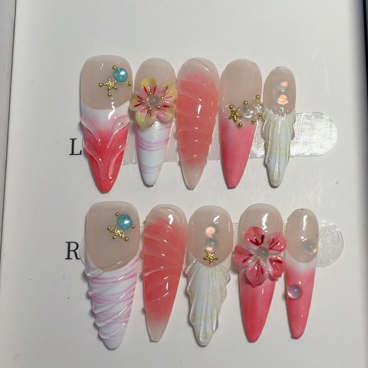 Kreatives 3D Floral Press-On Nagelkunst-Set