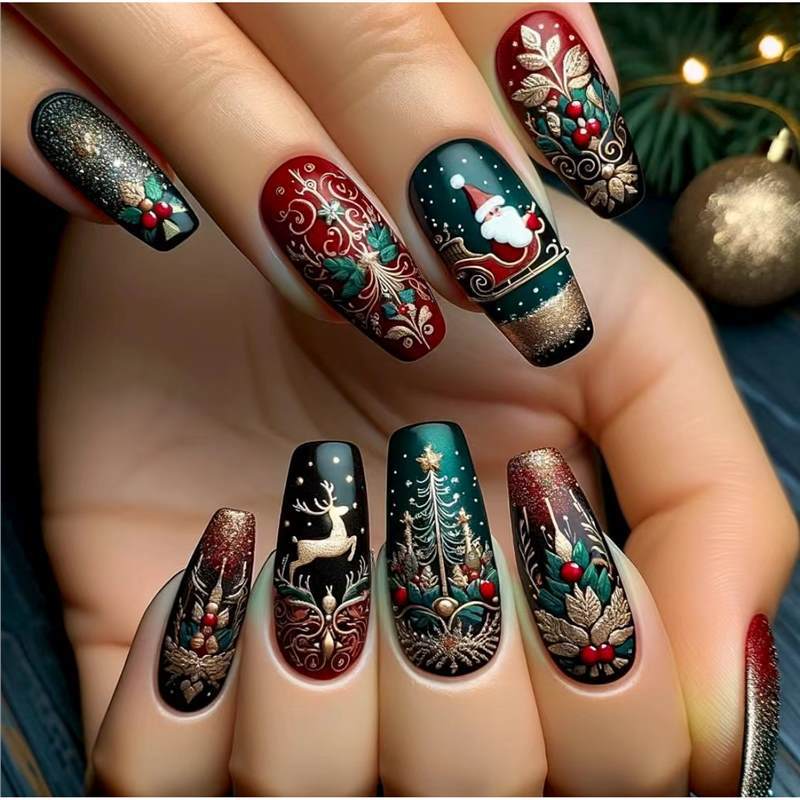 Festliches Feiertags-Themen Press-On Nail Art Set Karnz