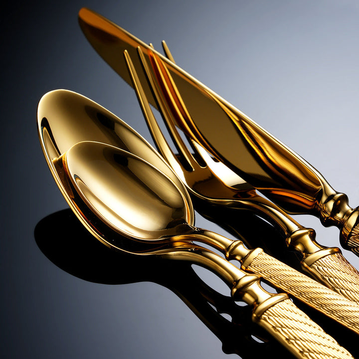 Realm Texturiertes Gold Luxus Besteckset | Karnz