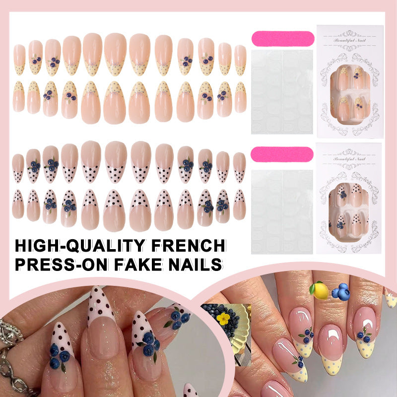 Französische Tipp Floral Press-On Nagel Set Karnz