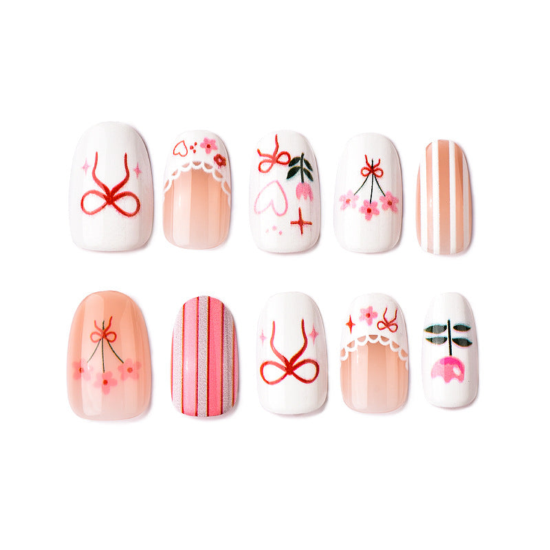 Dekoratives Blumen- und Schleifen-Press-On-Nagelkunst-Set