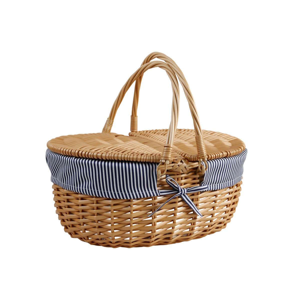 Damen Korb mit dekorativem Gingham-Stoffrand und robusten Griffen Karnz