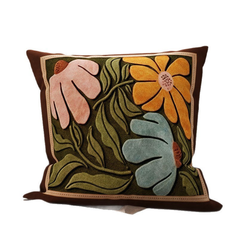 Decorative Tufted Velvet Throw Pillow Cover with Raised Floral Appliqué