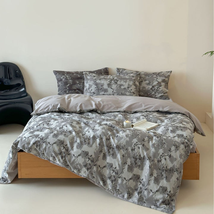 Bettwäsche-Garnitur aus Leinen-Baumwoll-Mix mit dezentem Blattjacquard