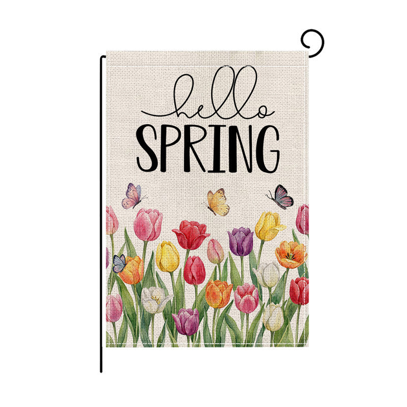 Dekorative Jute-Textur Gartenflagge mit Sonnenblume Katze Willkommen Design