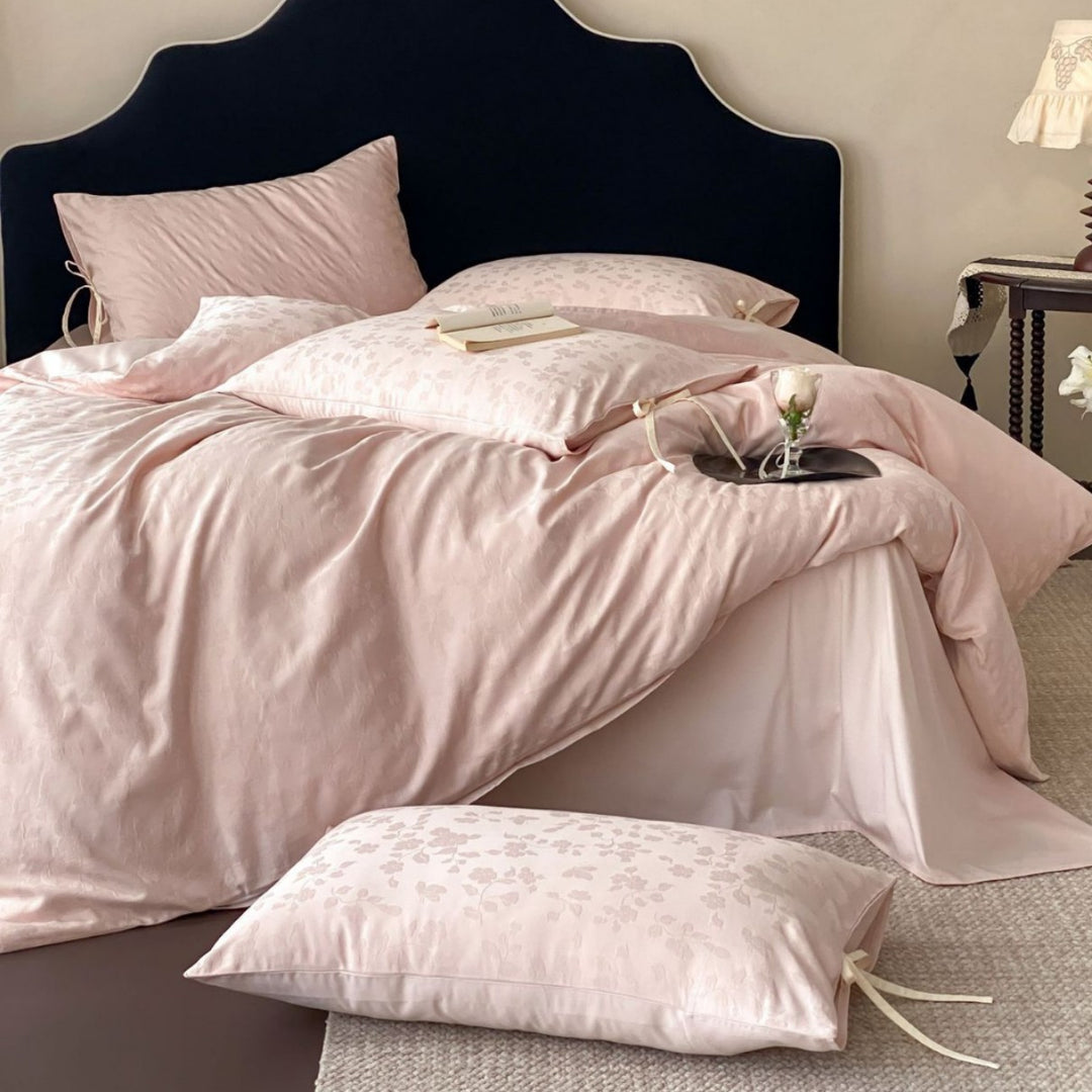 Blumenkrepp Satin-Feel Bettbezugset mit Krawattenverschluss Kissenbezügen