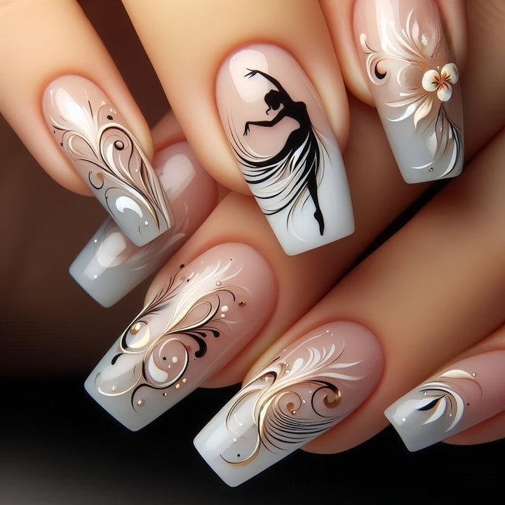 Elegante Kunstnägel mit floralen Motiven Karnz