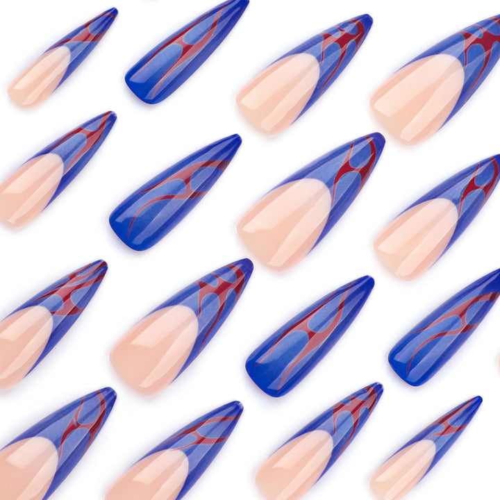 Kunstvolle Stiletto-Nägel mit farbenfrohen Designs und kreativen Akzenten Karnz