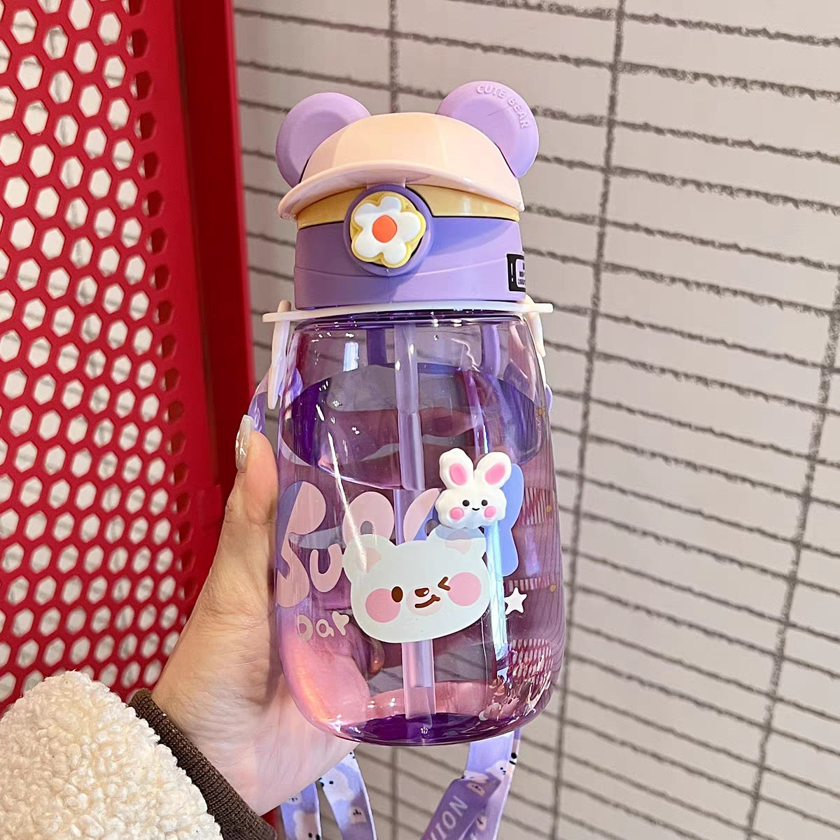 Damen Verspielte Kindertrinkflasche mit integriertem Strohhalm Karnz